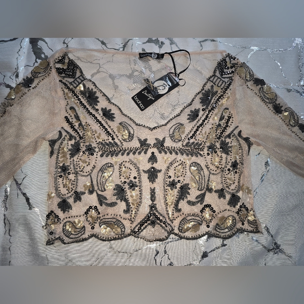 Grace Embellished Barely There Crop Top Size 8 - Picture 4 of 11